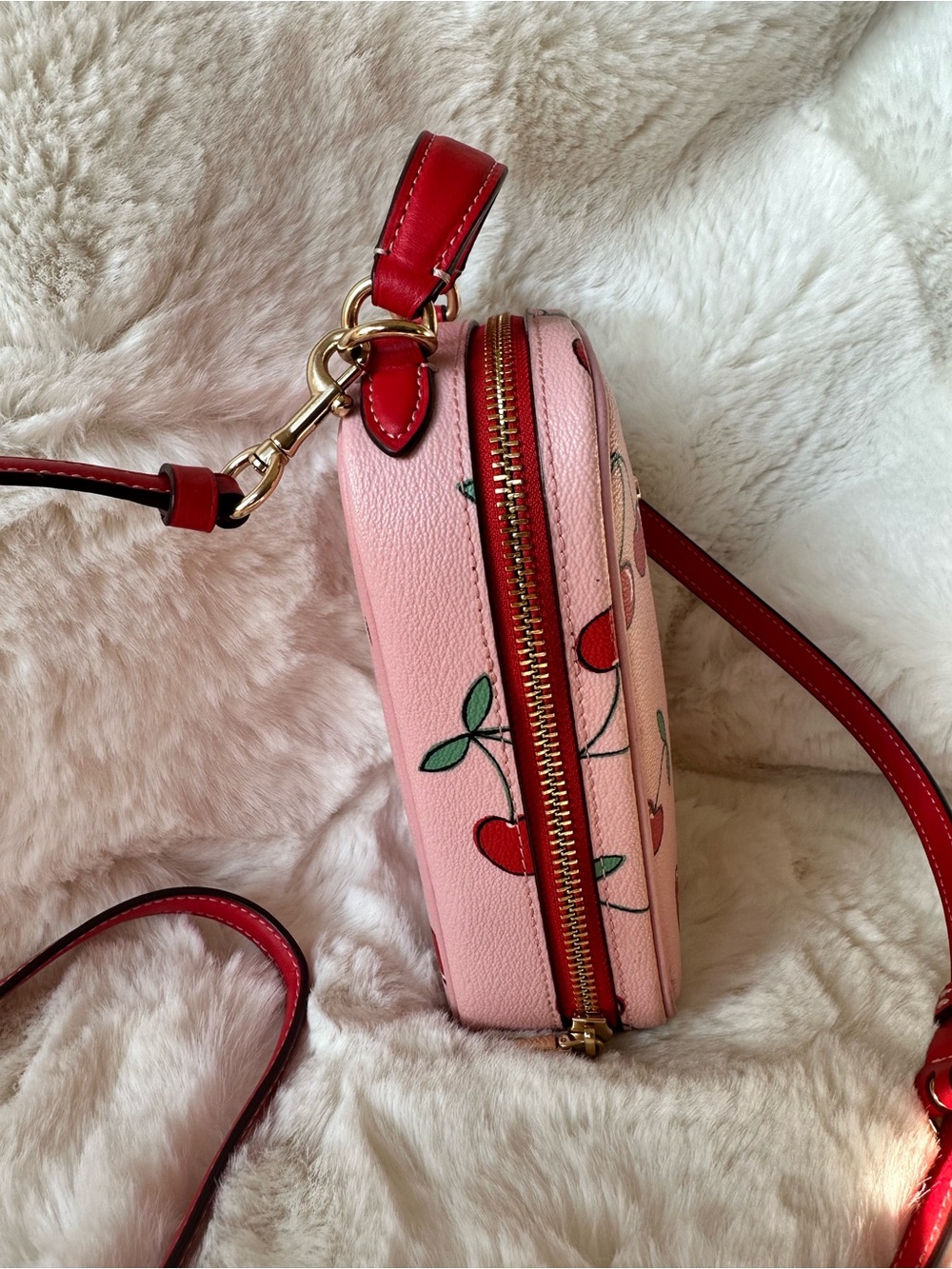 Coach Pink Cherry Crossbody Phone Pouch with Red Strap - Picture 6 of 11